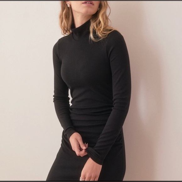 Marine Layer Lexi Ribbed Mockneck Long Sleeve Midi Dress in Black XS - Picture 7 of 11